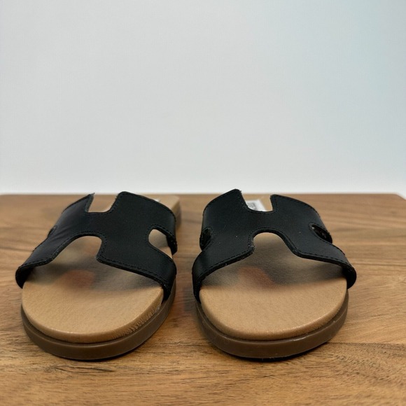 New NWOB Big Kids Steve Madden Hoku‎ Black Leather Slides Sandals Size 2.5 Y - Picture 4 of 8